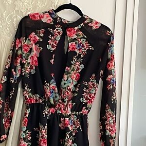 Women’s Small Saks  black floral short Romper